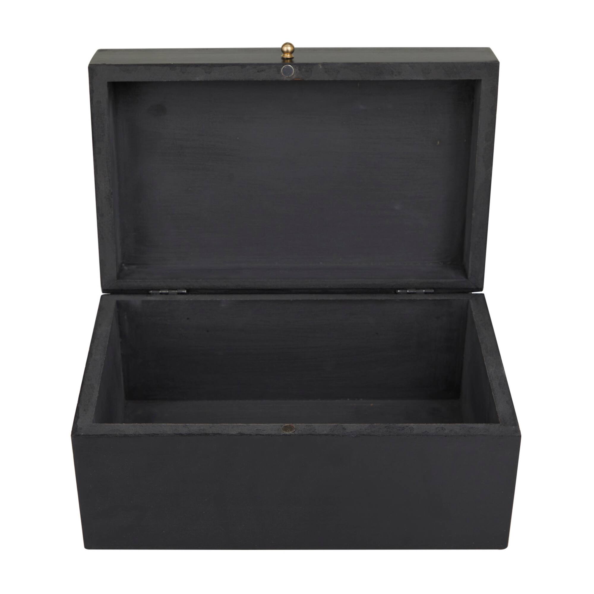 Black Wood Intricate Carved Box with Hinged Lid Set